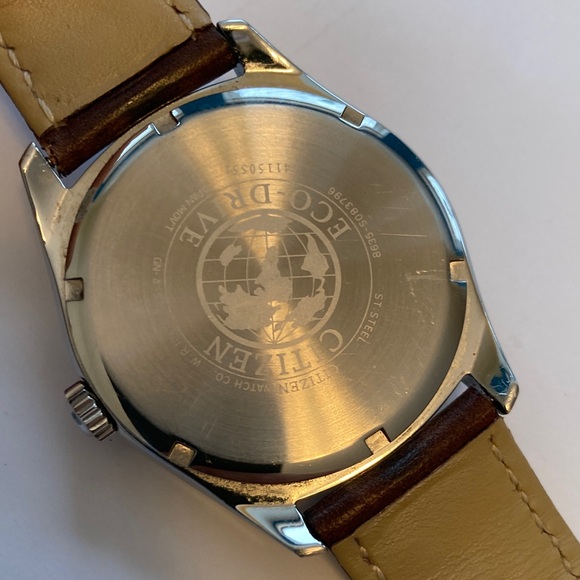 Citizen Eco Drive 8635-S083796 watch silver dial, brown leather strap, stainless - Picture 14 of 16